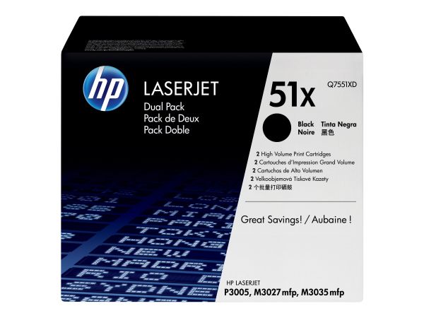 HP 51X - 2er-Pack - Hohe Ergiebigkeit - Schwarz - Original - LaserJet - Tonerpatrone (Q7551XD)