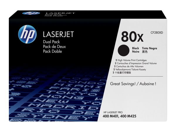 HP Toner CF280XD 80X schwarz 2er Pack f. LaserJet Pro 400/M401dw